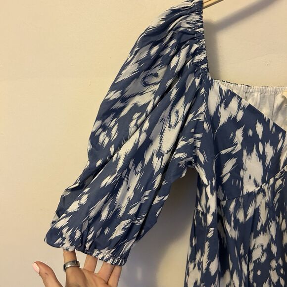 Anthropologie Blue Tassel Dress Mini Puff Sleeve XS Cottagecore Tiered Boho Stai - Picture 4 of 9